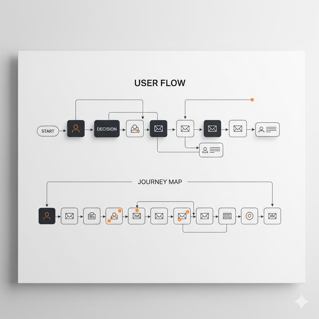 User journey maps, A/B test results, and onboarding flow diagrams.