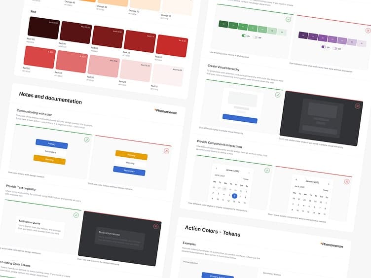 Product redesign deliverables including style guides, component libraries, and user research findings.